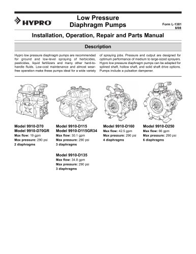  Low Pressure Diaphragm Pump Operation, Installation & Parts Manual