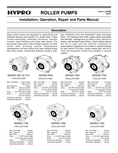 Roller Pumps Operation, Installation & Parts Manual