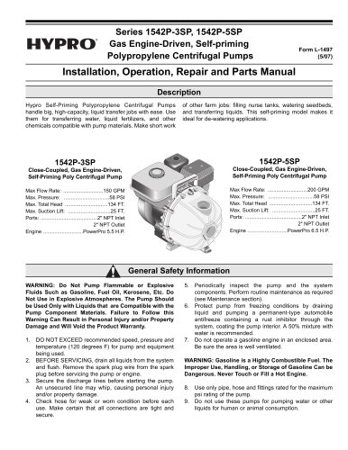 Series 1542P Poly Transfer Pump Operation, Installation & Parts Manual