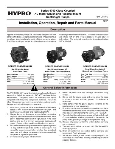 Series 9700 Close-Coupled Electric Driven Pumps Operation, Installation & Parts Manual