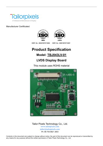 Product Specification Model:TBJ043LV-01 LVDS Display Board