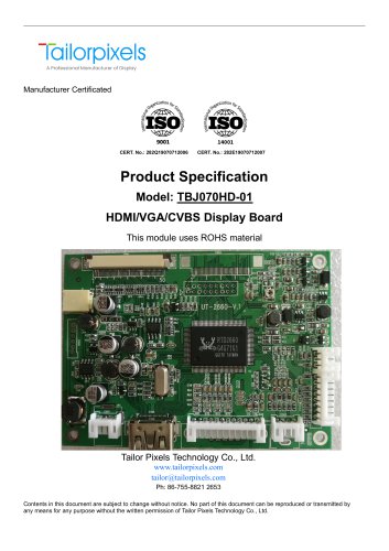 Product Specification Model:TBJ070HD-01 HDMI/VGA/CVBS Display Board