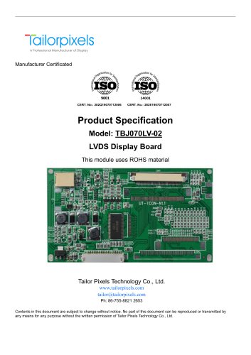 Product Specification Model:TBJ070LV-02 LVDS Display Board