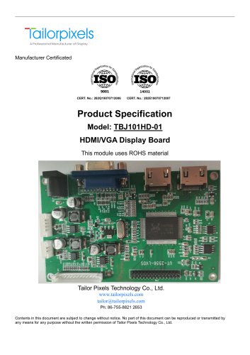 Product Specification Model:TBJ101HD-01 HDMI/VGA Display Board