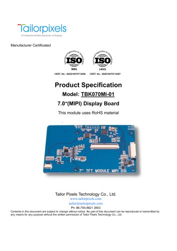 Product Specification Model:TBK070MI-01 7.0″(MIPI) Display Board