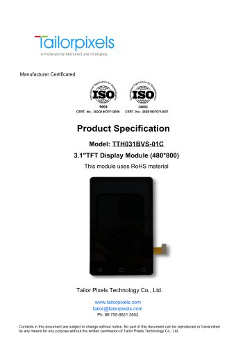 Product Specification Model: TTH031BVS-01C 3.1″TFT Display Module (480*800)