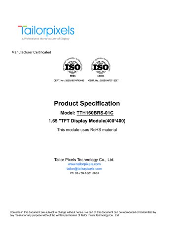 Product Specification Model:TTH160BRS-01C 1.6″ TFT Display Module (400*400)