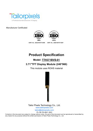 Product Specification Model:TTH371BVS-01 3.71″ TFT Display Module (240*960)