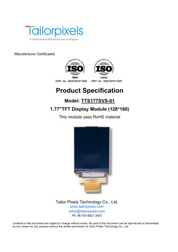 Product Specification Model:TTS177SVS-01 1.77″TFT Display Module (128*160)