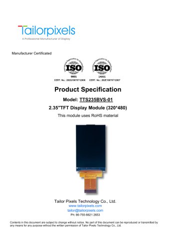 Product Specification Model:TTS235BVS-01 2.35″TFT Display Module (320*480)