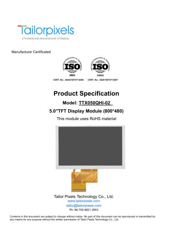 Product Specification Model:TTX050QHI-02 5.0″TFT Display Module (800*480)