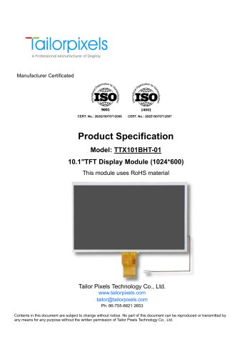 Product Specification Model:TTX101BHT-01 10.1″TFT Display Module (1024*600)