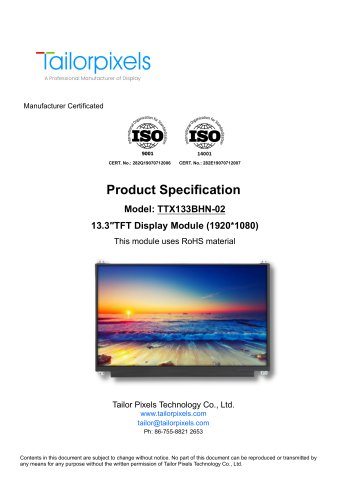 Product Specification Model:TTX133BHN-02 13.3”  TFT Display Module（1920*1080）