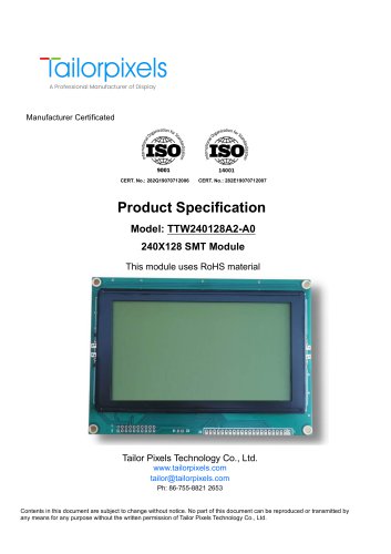 Product Specification Model: TWW240128A2 -A0 LCD Display (240*128)