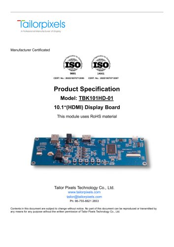 Product SpecificationModel: TBK101HD-01