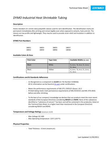 Heat-Shrink Tube Technical Data Sheet Dymo