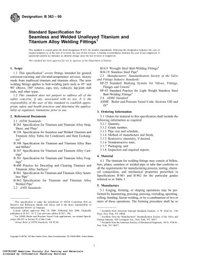 Standard Specification for Seamless and Welded Unalloyed Titanium and Titanium Alloy Welding Fittings