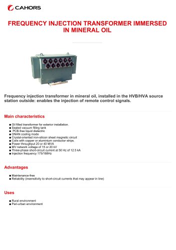 FREQUENCY INJECTION TRANSFORMER IMMERSED IN MINERAL OIL