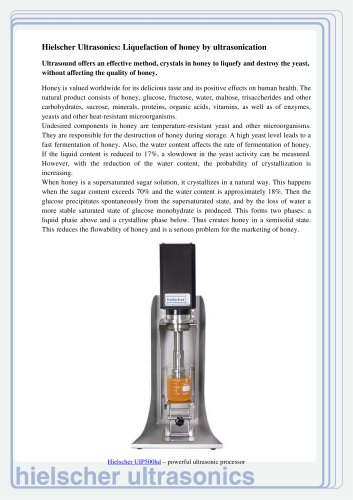 High PowerUltrasonics for Honey Production