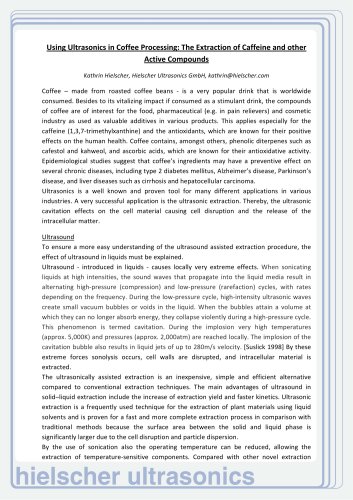 Ultrasonically assisted Extraction of Coffee