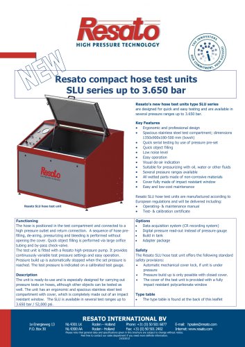 Resato compact hose test units SLU series up to 3.650 bar