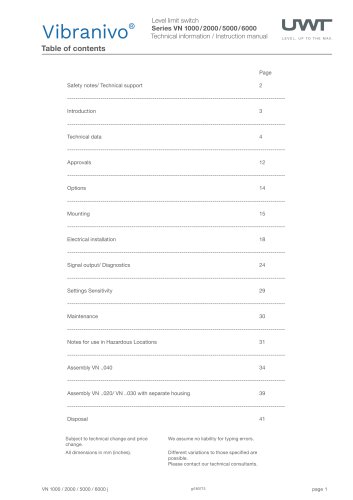 Vibranivo® VN 1000/2000/5000/6000 Technical Information