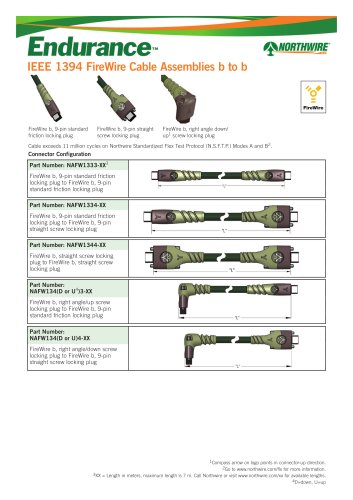 IEEE 1394b FireWire Cable Assemblies 'b' to 'b' 
