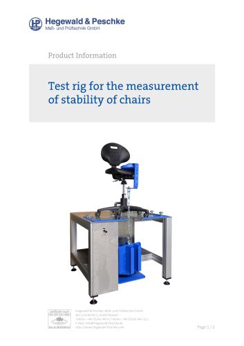 Furniture testing - Single test rigs - Stability of chairs