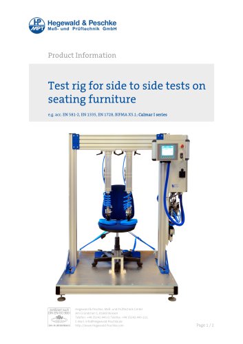 Furniture testing - Test rig for side-to-side tests on seat furniture