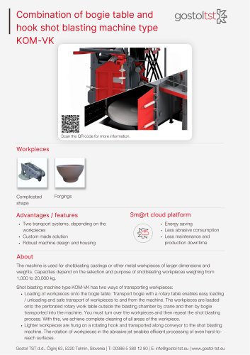 Combination of bogie table and hook shot blasting machine type KOM-VK