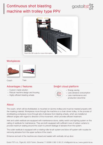 Continuous shot blasting machine with trolley type PPV