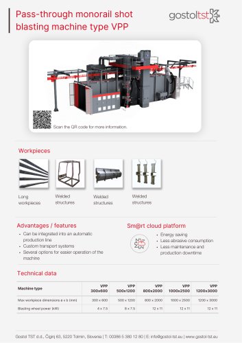 Pass-through monorail shot blasting machine type VPP