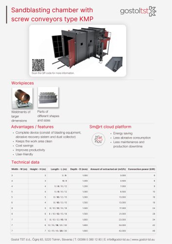 Sandblasting chamber with screw conveyors type KMP