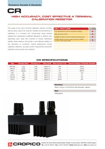 Cropico CR Calibration Resistor Datasheet