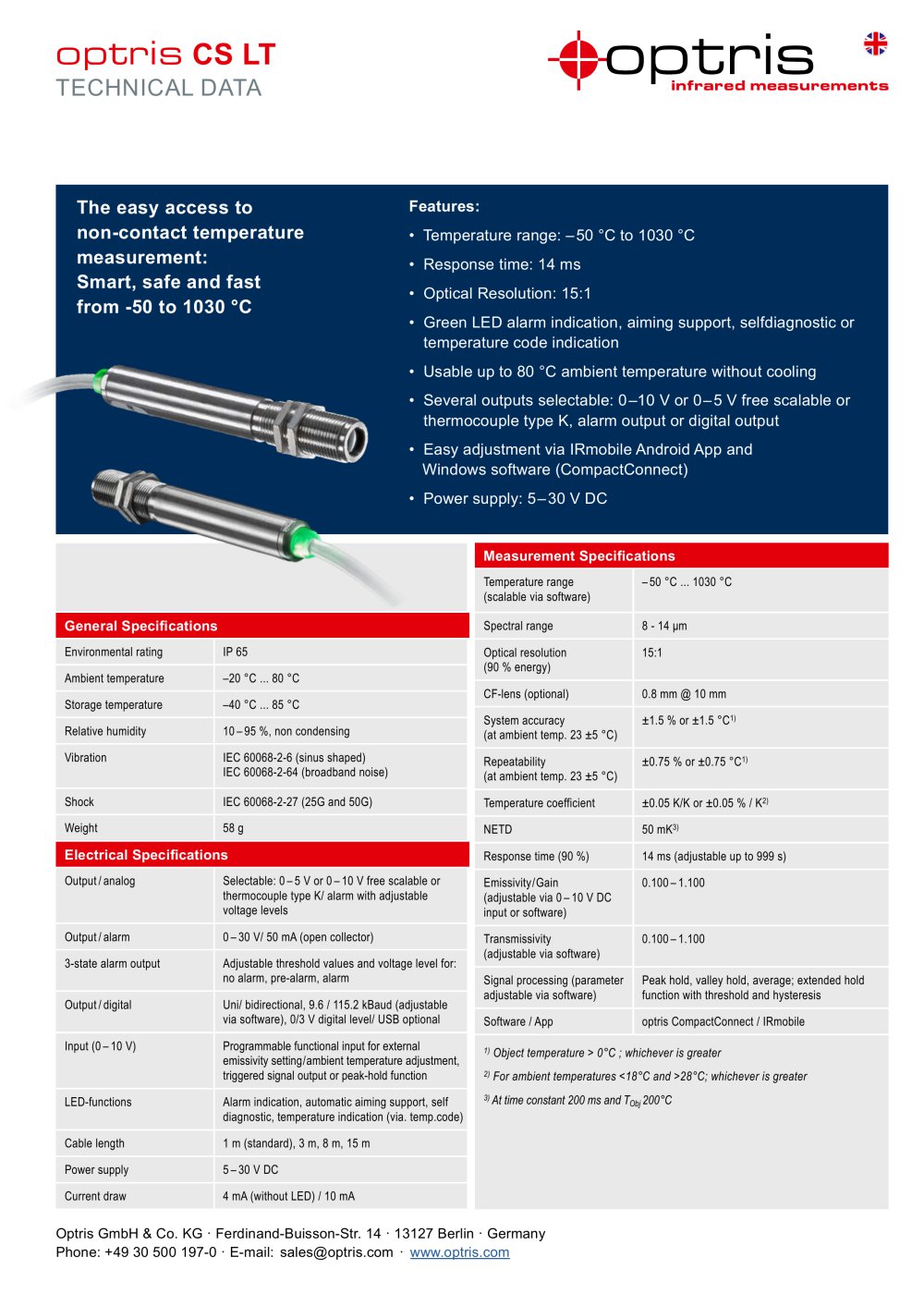 optris&reg; CS LT - Optris GmbH & Co. KG