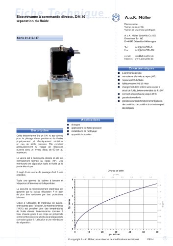 01.010.127 Electrovanne à commande directe, DN 10 séparation du fluide