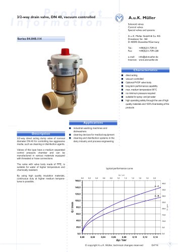 3/2-way drain valve, DN 40, vacuum controlled