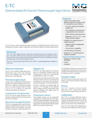 E-TC Ethernet-based 8-Channel Thermocouple Input Device