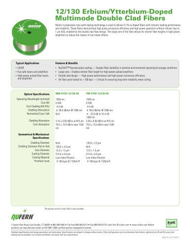 12/130 Erbium/Ytterbium-Doped Multimode Double Clad Fiber