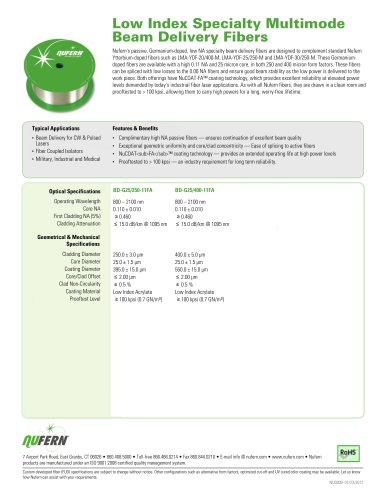 Low Index Specialty Multimode Beam Delivery Fibers