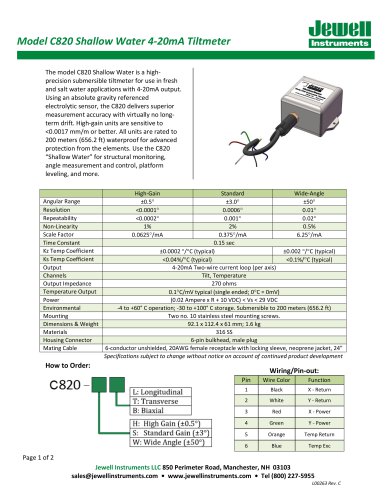 C820 Shallow Water Tiltmeter Series with 4-20mA Output