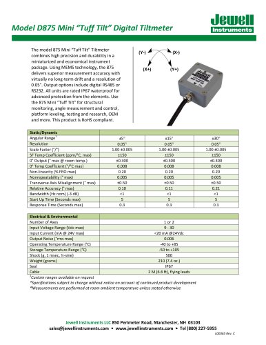 D875 Mini MEMS Tuff Tilt, RS485 Output