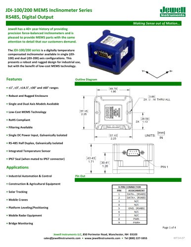 JDI-100/200 Digital MEMS Inclinometer Datasheet