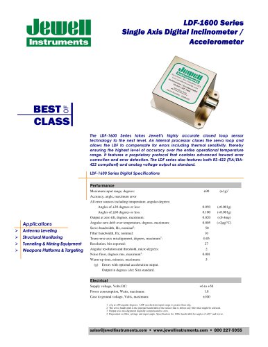 LDF-1600 Series Single Axis Digital Inclinometer / Accelerometer