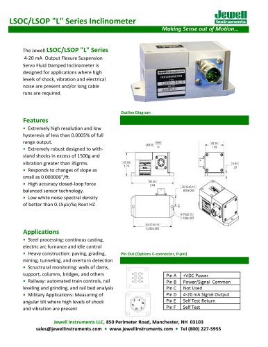 LSOC/P Series 4-20 mA Output Flexure Suspension Servo Fluid Damped Inclinometer