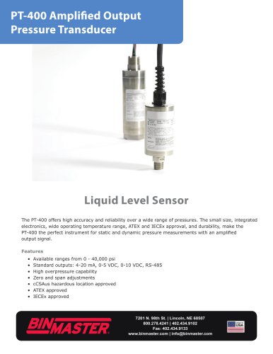 PT-400 Amplified Output Pressure Transducer Brochure