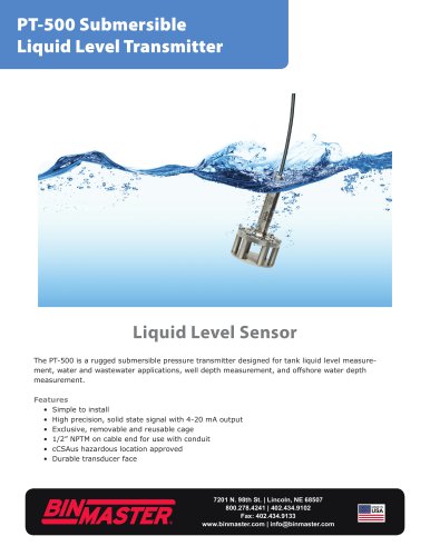 PT-500 Submersible Liquid Level Transmitter Brochure