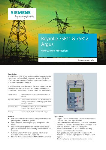 Reyrolle 7SR11 & 7SR12 Argus Overcurrent Protection