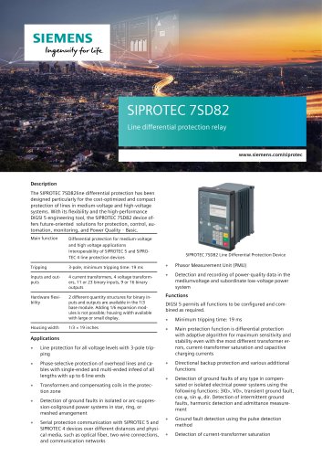 SIPROTEC 7SD82 Line differential protection relay