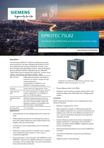 SIPROTEC 7SL82 Combined line differential and distance protection relay